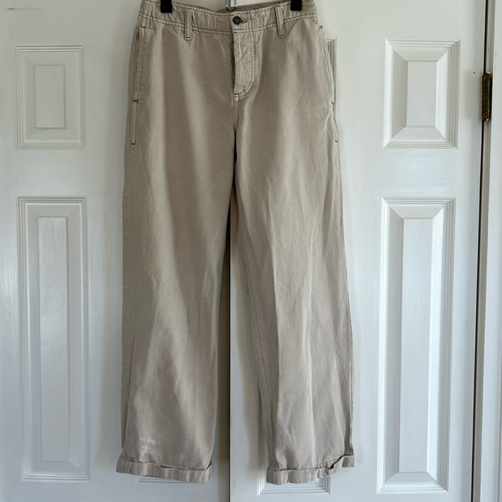 Free People Distressed Khaki Wide Leg Cropped Pants | Size 25